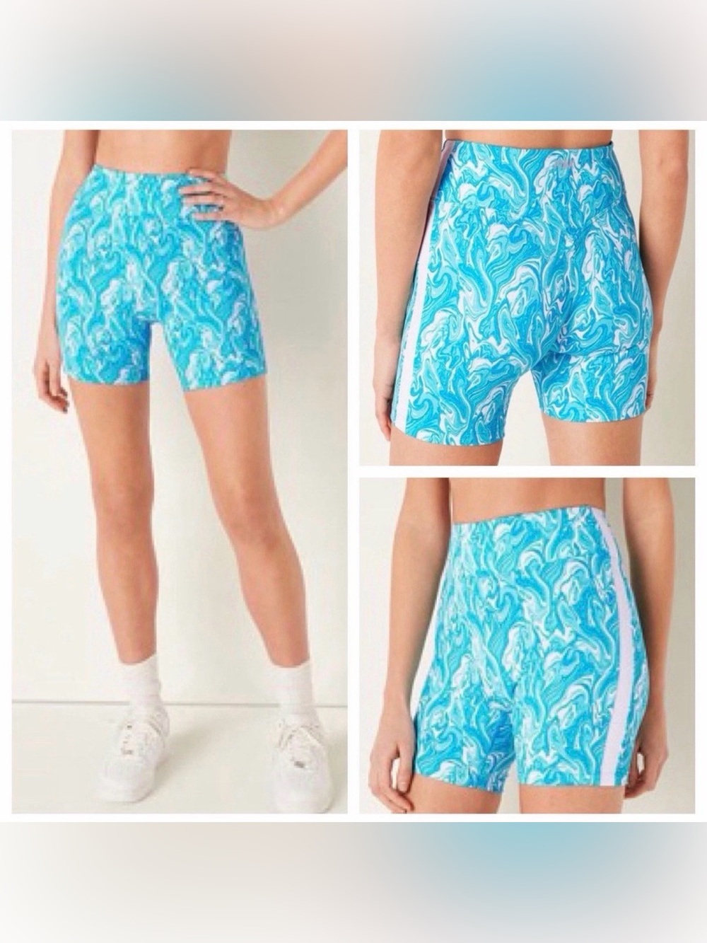 VS PINK Blue Marble Print Bike Shorts NWT with flaw
